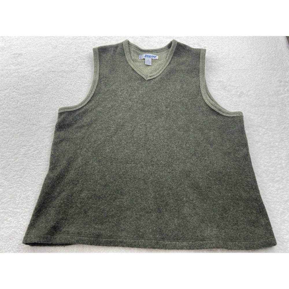 Utility Mens XL Lambswool V-Neck Sweater Vest Heather Olive Green RN 17730